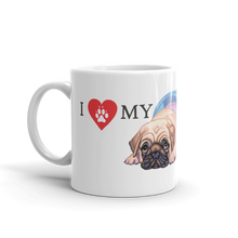 Load image into Gallery viewer, Cute! "I Love My Coffee...Pug, Collectable Coffee Mug Available in 2 Sizes and 4 Designs